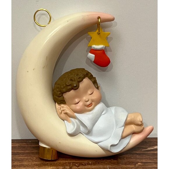 1988 HALLMARK KEEPSAKE ORNAMENT QLX713-4 MOONLIT NAP STAR STOCKING BABY LIGHTED - Picture 9 of 9